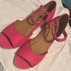 Comfortview Pink Espadrille Sandals with Ankle Strap
